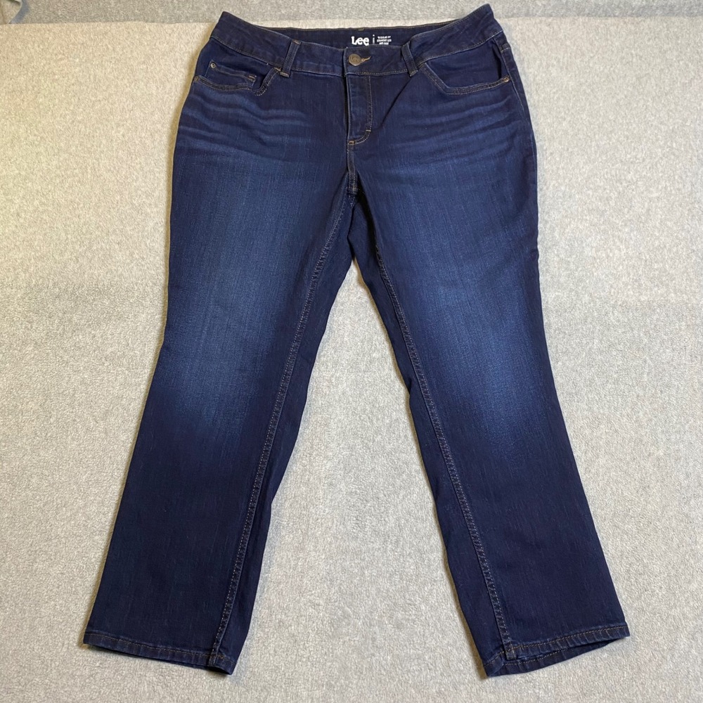 Lee Straight Leg Jeans Women's Sz18WP Dark Wash Mid Rise Regular Fit Stretch EUC